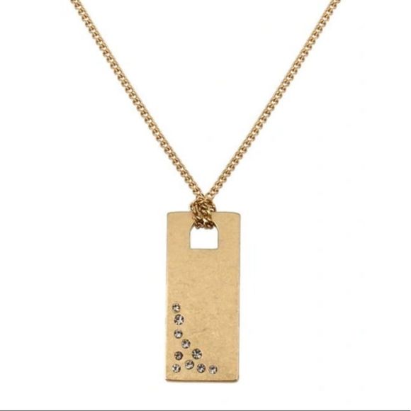 All Saints Jewelry - ALLSAINTS Sparkle Dog Tag Pendant Necklace, 16 In Warm Brass, NEW⭐️